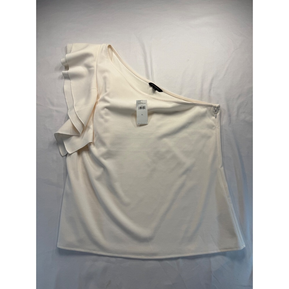 Banana Republic Women XL One Shoulder Ruffle Top Cream Off White Side Zip NWT